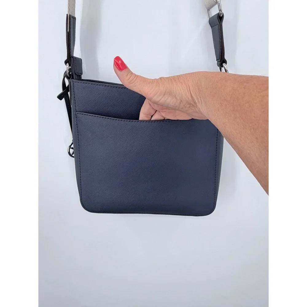 Michael Kors MK Crossbody Bag Small Navy Blue Saffiano Leather Silver Logo